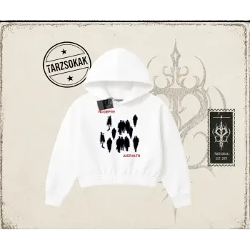 Unisex No Depth Kadın Crop Kapşonlu Sweatshirt Beyaz