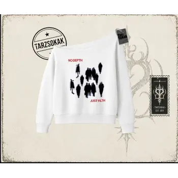 Unisex No Depth Kadın Kayık Yaka Sweatshirt Beyaz