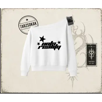 Unisex Onto Reality Kadın Kayık Yaka Sweatshirt Beyaz