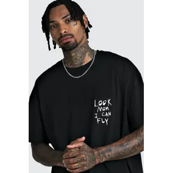 Unisex Örme Look Mom I Can Fly Basklı