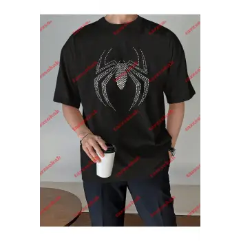 Unisex Örümcek Baskılı Tshirt Beyaz