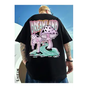Unisex Oversize Kalıp Mantar ve Harf Grafikli Harajuku Style