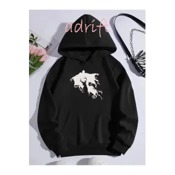 Unisex Oversize Kapüşonlu Kanguru Cepli Harry Potter Baskılı Siyah