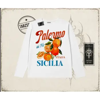 Unisex Palermo Sicilia Biskilet Yaka  Long Sleeve Beyaz