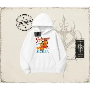 Unisex Palermo Sicilia Oversize Unisex Kapşonlu Sweatshirt Beyaz