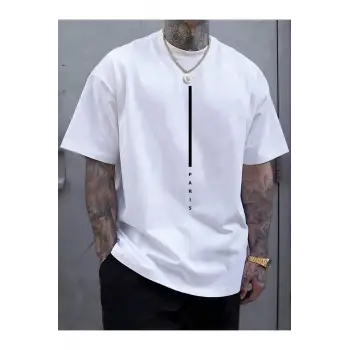 Unisex Paris Çizgi Baskılı Oversize %100 Pamuk