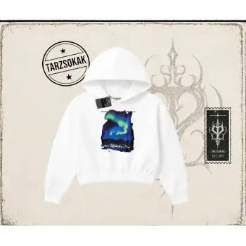 Unisex Paris Kadın Crop Kapşonlu Sweatshirt Beyaz