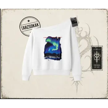 Unisex Paris Kadın Kayık Yaka Sweatshirt Beyaz