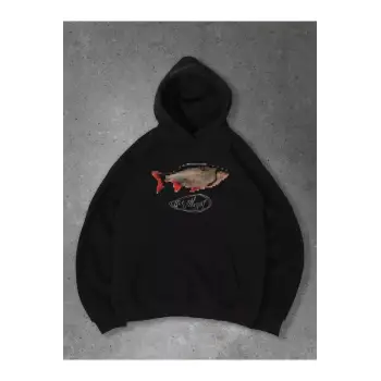 Unisex Pixel Fish Sweatshirt Siyah