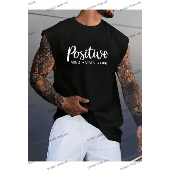 Unisex  POSITIVE BASKILI OVERSİZE KOLSUZ