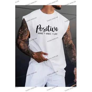 Unisex  POSITIVE BASKILI OVERSİZE KOLSUZ