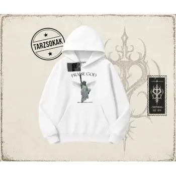 Unisex Praise God Oversize Unisex Kapşonlu Sweatshirt Beyaz