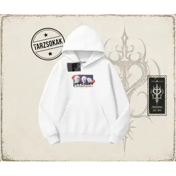 Unisex Pressure Oversize Unisex Kapşonlu Sweatshirt Beyaz