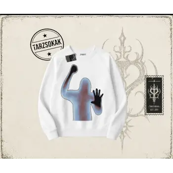 Unisex Psycho Oversize Unisex Bisiklet Yaka Sweatshirt Beyaz