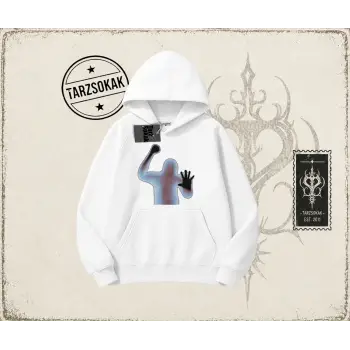 Unisex Psycho Oversize Unisex Kapşonlu Sweatshirt Beyaz