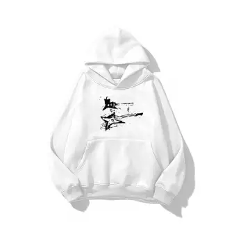 Unisex Punk Gitar Sweatshirt Beyaz