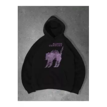 Unisex Purple Cat Sweatshirt Siyah
