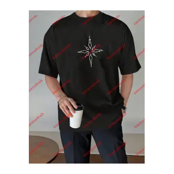 Unisex Pusula Baskılı Tshirt Siyah