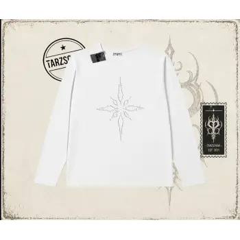 Unisex Pusula Biskilet Yaka  Long Sleeve Beyaz