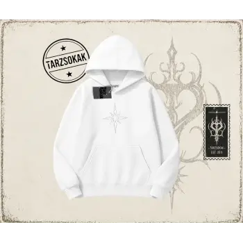 Unisex Pusula Oversize Unisex Kapşonlu Sweatshirt Beyaz
