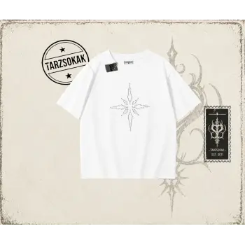 Unisex Pusula Oversize Unisex Tişört Beyaz