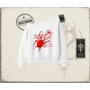 Unisex R Spider Kadın Kayık Yaka Sweatshirt Beyaz