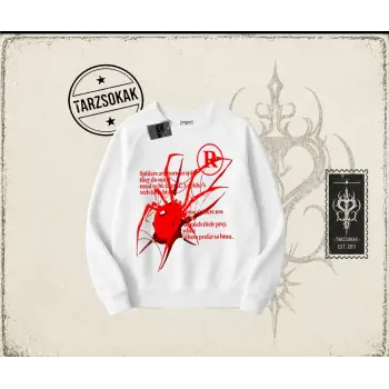 Unisex R Spider Oversize Unisex Bisiklet Yaka Sweatshirt Beyaz