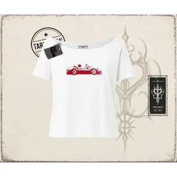 Unisex Red Cabrio Kadın Kayık Yaka Tişört Beyaz