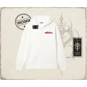 Unisex Red Cabrio Oversize Unisex Hırka & Çeket Fermuarlı Sweatshirt Beyaz