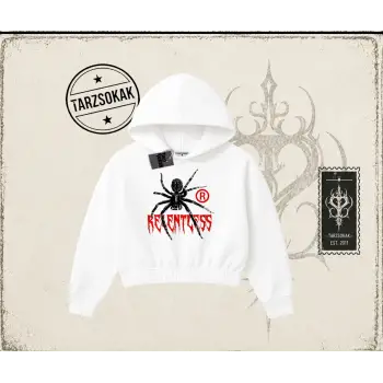 Unisex Relentless Kadın Crop Kapşonlu Sweatshirt Beyaz