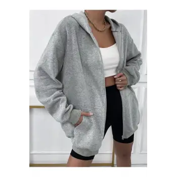 Unisex Renkli Oversize Kapüşonlu Fermuarlı Hırka