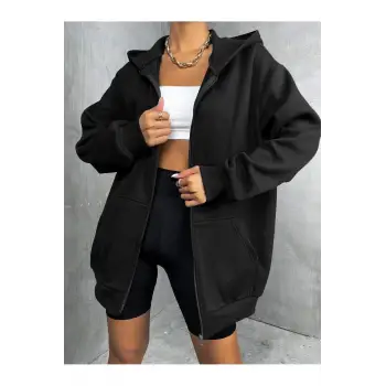 Unisex Renkli Oversize Kapüşonlu Fermuarlı Hırka