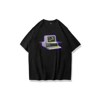 Unisex Retro Computer Tshirt Siyah