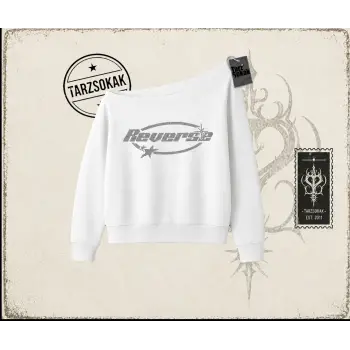 Unisex Reverse Kadın Kayık Yaka Sweatshirt Beyaz