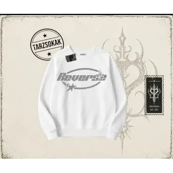 Unisex Reverse Oversize Unisex Bisiklet Yaka Sweatshirt Beyaz