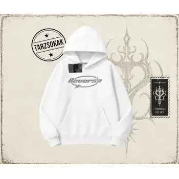 Unisex Reverse Oversize Unisex Kapşonlu Sweatshirt Beyaz