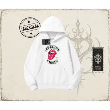 Unisex Rolling Stones 1978 Oversize Unisex Kapşonlu Sweatshirt Beyaz