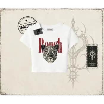 Unisex Rough Leopar Kadın Baby Tee Beyaz