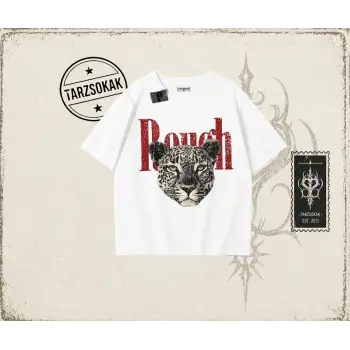 Unisex Rough Leopar Oversize Unisex Tişört Beyaz
