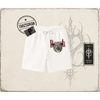 Unisex Rough Leopar Unisex Şort Beyaz