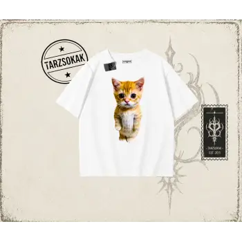 Unisex Sad Cat el gato Oversize Unisex Tişört Beyaz