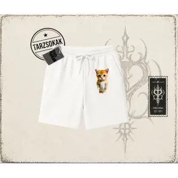 Unisex Sad Cat el gato Unisex Şort Beyaz