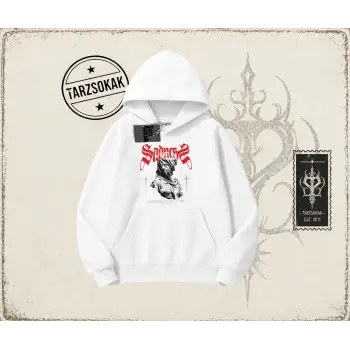 Unisex Sadness Oversize Unisex Kapşonlu Sweatshirt Beyaz