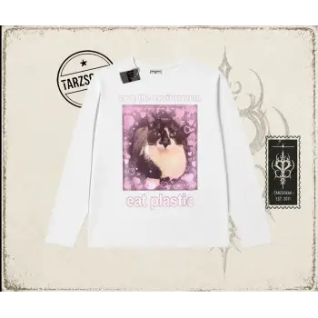 Unisex Save The Environment Biskilet Yaka  Long Sleeve Beyaz