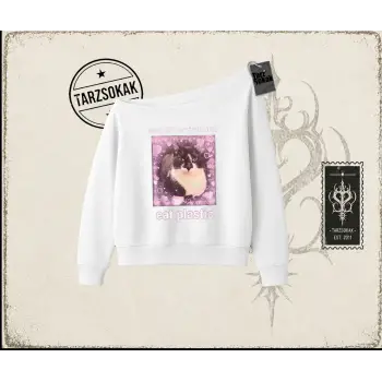 Unisex Save The Environment Kadın Kayık Yaka Sweatshirt Beyaz