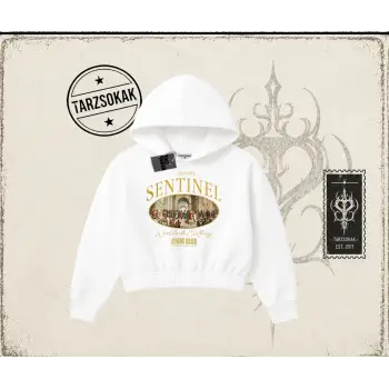 Unisex Sentinel Kadın Crop Kapşonlu Sweatshirt Beyaz