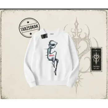 Unisex Shake Oversize Unisex Bisiklet Yaka Sweatshirt Beyaz