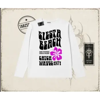 Unisex Siesta Beach Biskilet Yaka  Long Sleeve Beyaz