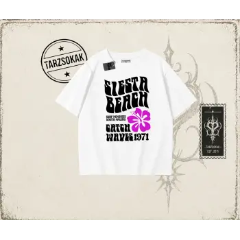 Unisex Siesta Beach Oversize Unisex Tişört Beyaz
