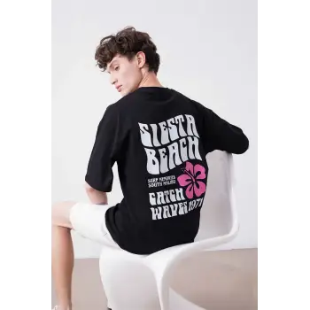 Unisex Siesta Beach Siyah Tshirt
